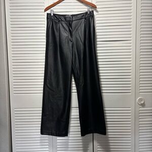 H&M Womens Faux Vegan Leather Black High Rise Wide Leg Dress Pant Size 10